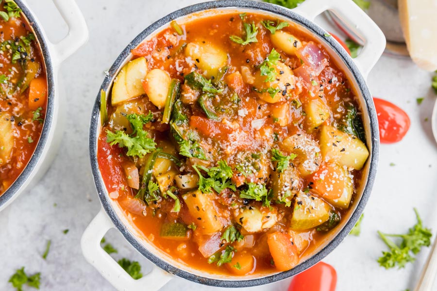 a bowl with chunky vegetables in a soup