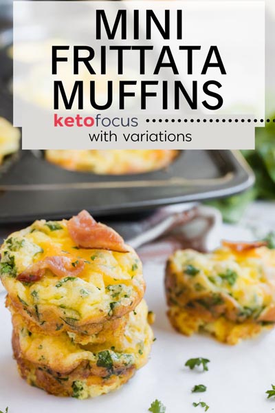 two small egg frittata muffins stacked on each other with a small egg muffin behind and parsley sprinkled around