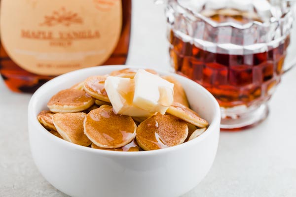 sugar free maple syrup on mini gluten free pancakes