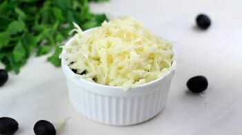 a pile of mozzarella cheese inside a ramekin