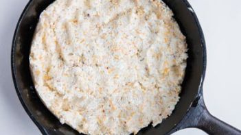 cream cheese mixture pressed into a castiron skillet