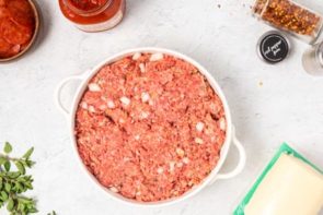 meatloaf packed into a round casserole dish