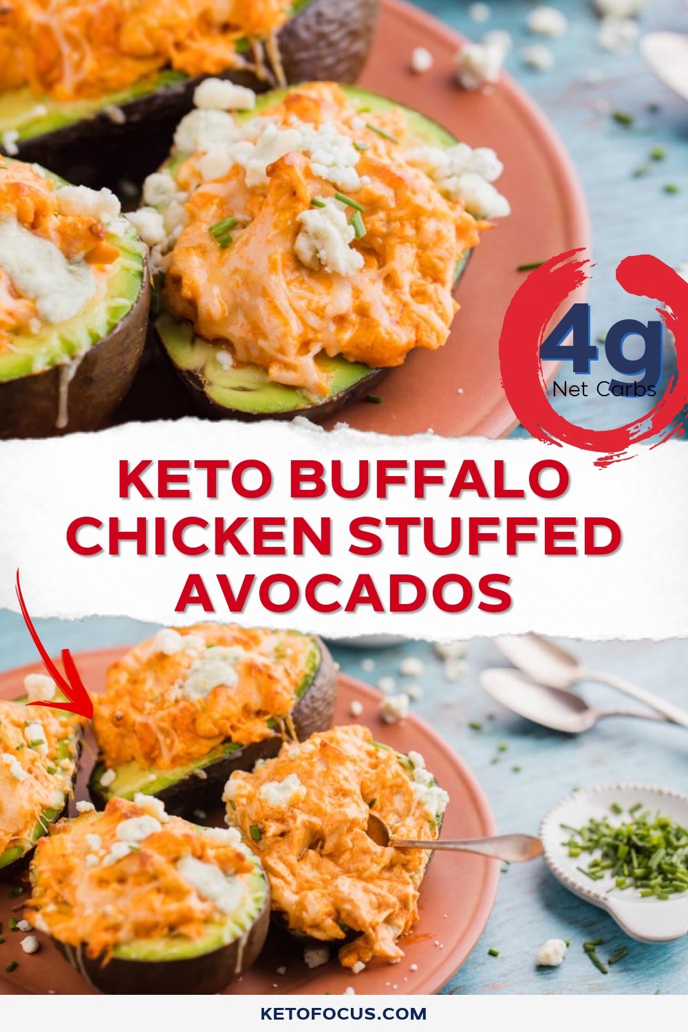 Keto Buffalo Chicken Stuffed Avocados