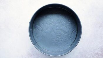 A springform pan sprayed with cooking oil.