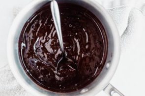 brownie frosting in a saucepan