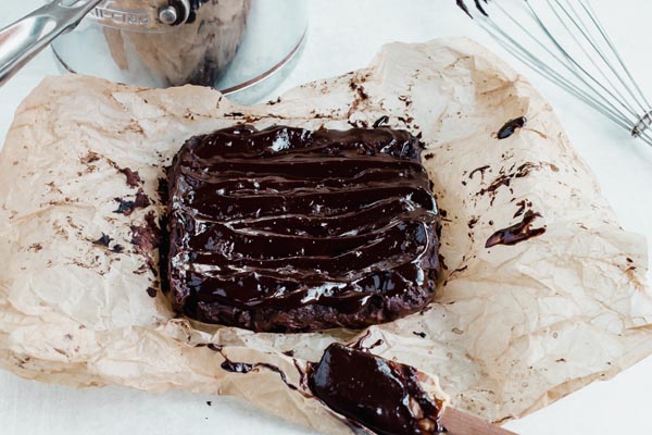 low carb brownies on parchment paper