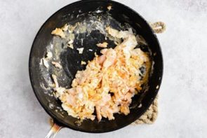 scrambled eggs in a non-stick skillet