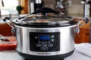 a crock pot on a kitchen counter