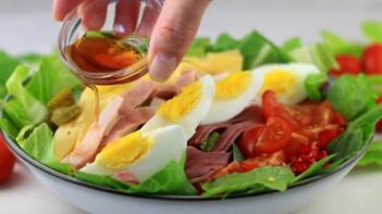 Pour dressing on top of a salad