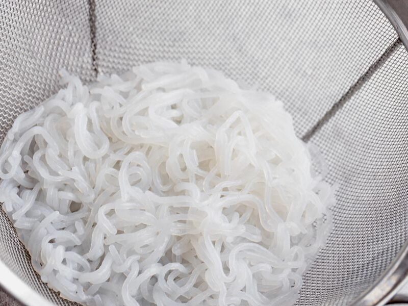 shirataki noodles sitting in a colander