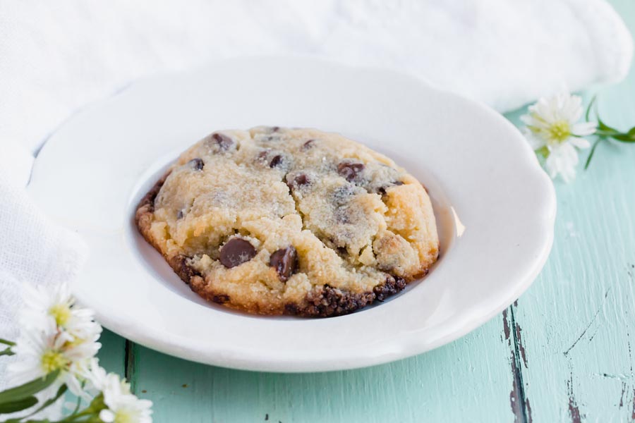 chocolate chip cookie for one on a plate