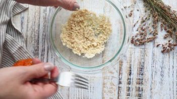 crumbled pie crust mixture in a small bowl