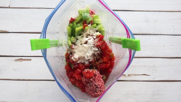 ingredients for taco soup in a freezer bag