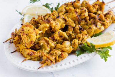 plate of spicy chicken kebabs