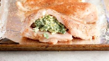 spinach cheese filling inside a chicken breast