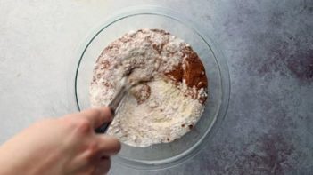 stirring dry ingredients with a whisk