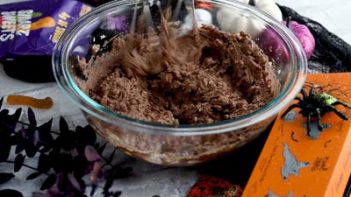 chocolate cake batter mixed in a bowl