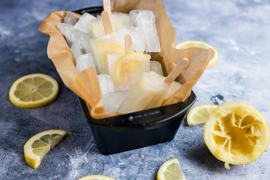 sugar free popsicles in a loaf pan with ice