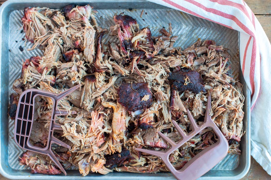 overhead view of pulled pork