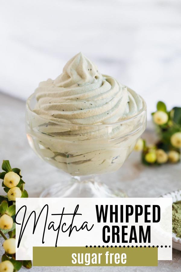 creamy matcha whipped cream swirled in a dish