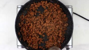 seasoned ground beef in a skilelt