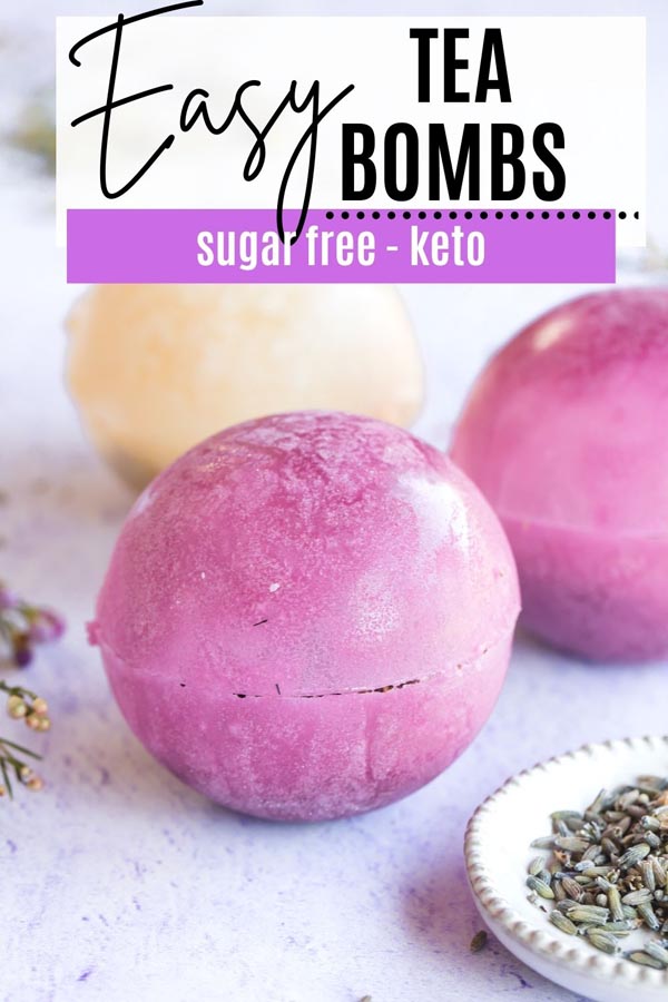 two purple and one white tea bomb filled with lavender tea